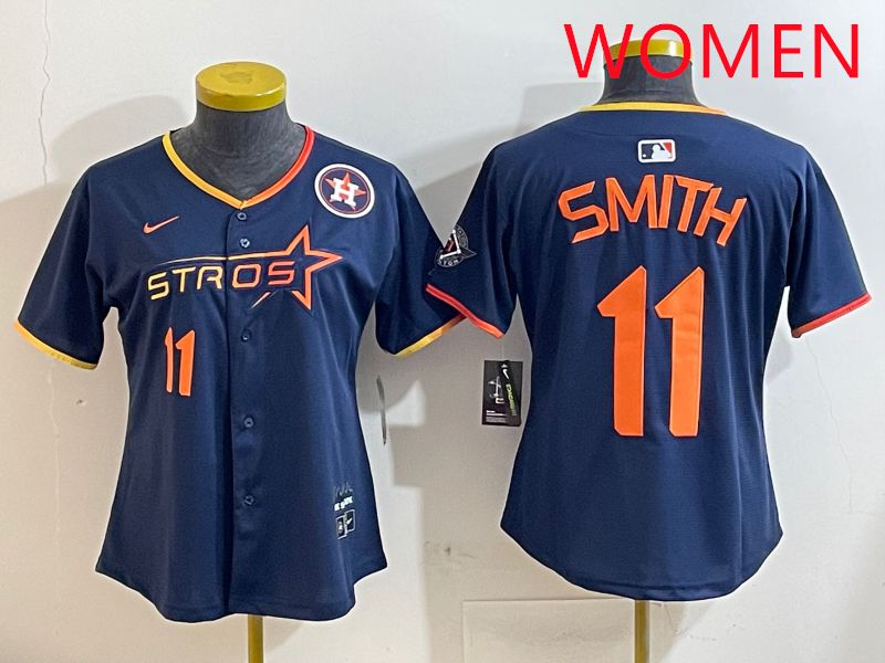 Women Houston Astros #11 Smith Blue three generations Joint Name Nike 2025 MLB Jersey style 9->women mlb jersey->Women Jersey